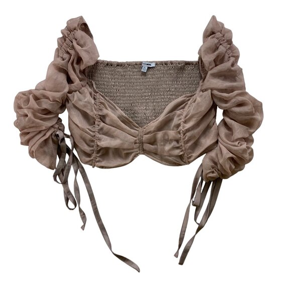 Sexy Ruched Two-Piece Beige Set Crop Top & High-Waisted‎ Skirt Fashion Nova XL - Picture 3 of 9